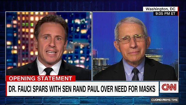 Dr Anthony Fauci appeared on CNN on Thursday night to discuss his earlier row with Rand Paul